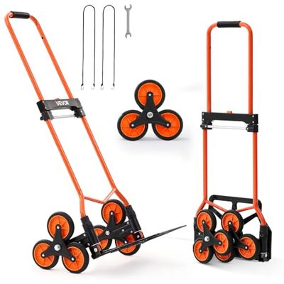 VEVOR Carretilla de Mano Plegable con Asa Telescópica, Carga Máxima 54 kg, Carro Sube Escaleras Resistente, Marco de Acero al Carbono, con 2 Cuerdas y 6 Ruedas, para Almacén Compra Oficina y Hogar VEVOR Carretilla de Mano Plegable con Asa Telescópica, Carga Máxima 54 kg, Carro Sube Escaleras Resistente, Marco de Acero al Carbono, con 2 Cuerdas y 6 Ruedas, para Almacén Compra Oficina y Hogar