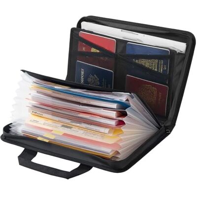 VEVOR Maletín Ignífugo para Documentos, Resistente al Agua y con Aislamiento Térmico de 1000 °C, con Carpeta Tipo Acordeón de 12 Páginas, para Pasaportes y Archivos, Negro, 368 x 270 x 50 mm VEVOR Maletín Ignífugo para Documentos, Resistente al Agua y con Aislamiento Térmico de 1000 °C, con Carpeta Tipo Acordeón de 12 Páginas, para Pasaportes y Archivos, Negro, 368 x 270 x 50 mm