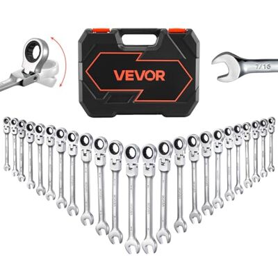 VEVOR Juego de Llaves de Trinquete 24 Unidades, Llaves Combinadas con Carraca, Cabezas Flexibles, SAE y Métrica, con Estuche de Almacenamiento, para Bricolaje Hogar Reparaciones de Automóvil, Plateado VEVOR Juego de Llaves de Trinquete 24 Unidades, Llaves Combinadas con Carraca, Cabezas Flexibles, SAE y Métrica, con Estuche de Almacenamiento, para Bricolaje Hogar Reparaciones de Automóvil, Plateado