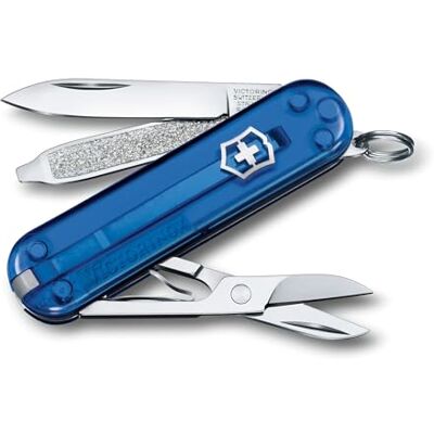Victorinox , Classic SD, Navaja Multiuso Suiza, Cuchillo bolsillo, Regalo, 7 Funciones, Hoja pequeña, Lima de uñas, Azul Transparente Victorinox , Classic SD, Navaja Multiuso Suiza, Cuchillo bolsillo, Regalo, 7 Funciones, Hoja pequeña, Lima de uñas, Azul Transparente