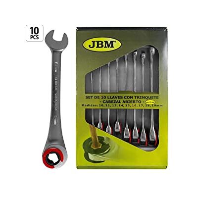 JBM Pack de 10 llaves combinadas con trinquete de cabezal abierto JBM Pack de 10 llaves combinadas con trinquete de cabezal abierto