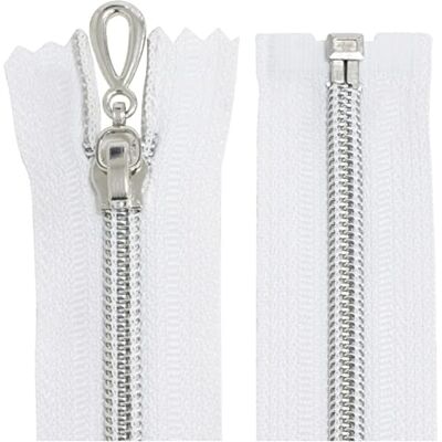 AERZETIX Juego de 2 Cremalleras en espiral N°5 40cm separable autoblocante malla en nylon plata tirador cursor en metal color blanco mercería AERZETIX Juego de 2 Cremalleras en espiral N°5 40cm separable autoblocante malla en nylon plata tirador cursor en metal color blanco mercería
