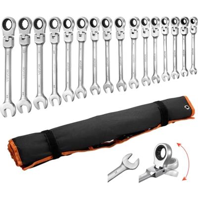 VEVOR Juego de Llaves de Trinquete 30 Unidades, Cabezas Flexibles, Llaves Combinadas con Carraca, Métrica y SAE, con Bolsa de Almacenamiento, para Bricolaje Hogar Reparaciones de Automóvil, Plateado VEVOR Juego de Llaves de Trinquete 30 Unidades, Cabezas Flexibles, Llaves Combinadas con Carraca, Métrica y SAE, con Bolsa de Almacenamiento, para Bricolaje Hogar Reparaciones de Automóvil, Plateado