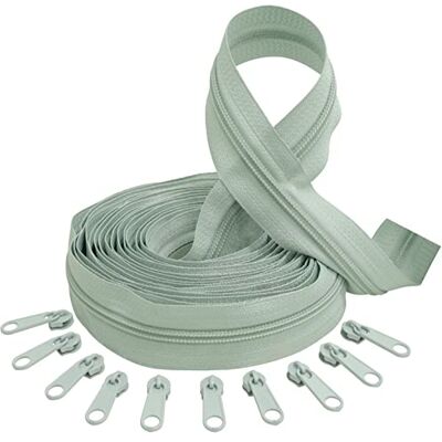 AERZETIX C62723x5-C62800x10 Kit de cremallera espiral 5m N°5 color: gris pastel + 10 cursores N°5 no bloqueable color: gris pastel en nylon/metal merceria AERZETIX C62723x5-C62800x10 Kit de cremallera espiral 5m N°5 color: gris pastel + 10 cursores N°5 no bloqueable color: gris pastel en nylon/metal merceria