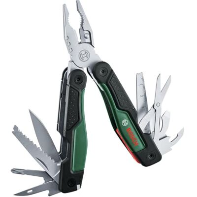 Bosch Multiherramienta 16 en 1 (bricolaje, exteriores y acampada, acero inoxidable,función de bloqueo, mango antivibraciones, 16 funciones: alicates; cúter; destornillador; cuchillo; sierra, etc.) Bosch Multiherramienta 16 en 1 (bricolaje, exteriores y acampada, acero inoxidable,función de bloqueo, mango antivibraciones, 16 funciones: alicates; cúter; destornillador; cuchillo; sierra, etc.)