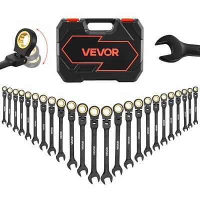 VEVOR Juego de Llaves de Trinquete 24 Unidades, Llaves Combinadas con Carraca, Cabezas Flexibles, Métrica y SAE, con Estuche de Almacenamiento, para Bricolaje Hogar Reparaciones de Automóvil, Negro VEVOR Juego de Llaves de Trinquete 24 Unidades, Llaves Combinadas con Carraca, Cabezas Flexibles, Métrica y SAE, con Estuche de Almacenamiento, para Bricolaje Hogar Reparaciones de Automóvil, Negro