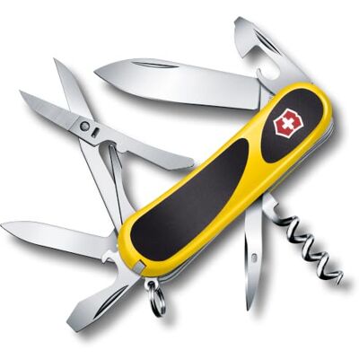 Victorinox Navaja suiza Evolution 14 Grip, 14 funciones, Amarillo/Negro Multiherramienta con hoja, sacacorchos, destornillador, tijeras, tamaño mediano, cachas ergonómicas, Victorinox Navaja suiza Evolution 14 Grip, 14 funciones, Amarillo/Negro Multiherramienta con hoja, sacacorchos, destornillador, tijeras, tamaño mediano, cachas ergonómicas,