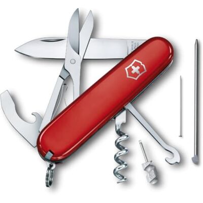 Victorinox Navaja suiza de bolsillo Compact, 15 funciones, Hecha en Suiza, multiherramienta con hoja, minidestornillador, abrebotellas, rojo Victorinox Navaja suiza de bolsillo Compact, 15 funciones, Hecha en Suiza, multiherramienta con hoja, minidestornillador, abrebotellas, rojo