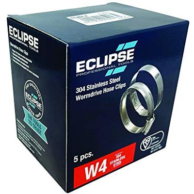 ECLIPSE Professional Tools W4 Caja de 5 abrazaderas de acero inoxidable 304 de tornillo sinfín de 70-90mm (2 ¾" 3 ½") ECLIPSE Professional Tools W4 Caja de 5 abrazaderas de acero inoxidable 304 de tornillo sinfín de 70-90mm (2 ¾" 3 ½")