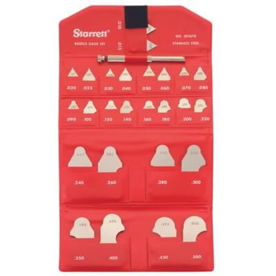 Starrett Radius Calibre de radio con soporte, rango de 0,010 a 0,0500 pulgadas, incrementos de 0,005, 0,010 pulgadas, 0,020 pulgadas y 0,050 pulgadas, 26 calibres Starrett Radius Calibre de radio con soporte, rango de 0,010 a 0,0500 pulgadas, incrementos de 0,005, 0,010 pulgadas, 0,020 pulgadas y 0,050 pulgadas, 26 calibres