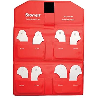Starrett Radius Calibre de radios sin soporte, acabado satinado, rango de 8-15 mm, aumento de 1 mm, 8 calibres Starrett Radius Calibre de radios sin soporte, acabado satinado, rango de 8-15 mm, aumento de 1 mm, 8 calibres