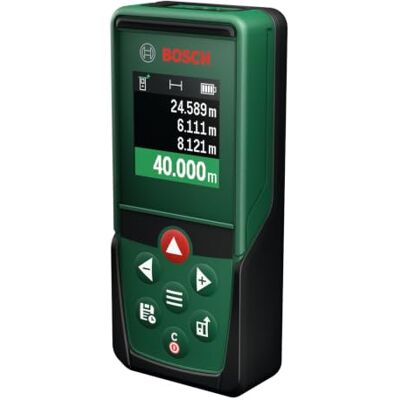 Bosch Medidor láser PLM40-23 (mide hasta 40 m, funciones integradas para longitud, área y volumen, pantalla en color de alta visibilidad, 10 espacios de memoria) Bosch Medidor láser PLM40-23 (mide hasta 40 m, funciones integradas para longitud, área y volumen, pantalla en color de alta visibilidad, 10 espacios de memoria)