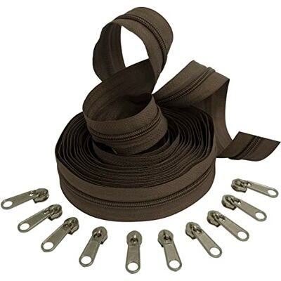 AERZETIX C62742x5-C62791x10 Kit de cremallera espiral 5m N°5 color: moca + 10 cursores N°5 no bloqueable color: plata en nylon/metal merceria costura AERZETIX C62742x5-C62791x10 Kit de cremallera espiral 5m N°5 color: moca + 10 cursores N°5 no bloqueable color: plata en nylon/metal merceria costura
