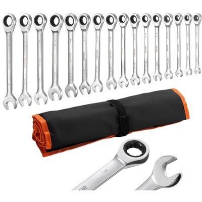 VEVOR Juego de Llaves de Trinquete 16 Unidades, Llaves Combinadas con Carraca, SAE de 1/4 ''-1 '', con Bolsa de Almacenamiento, Acero Cromo Vanadio, para Bricolaje Doméstico Reparaciones de Automóvil VEVOR Juego de Llaves de Trinquete 16 Unidades, Llaves Combinadas con Carraca, SAE de 1/4 ''-1 '', con Bolsa de Almacenamiento, Acero Cromo Vanadio, para Bricolaje Doméstico Reparaciones de Automóvil
