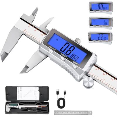 HARDELL Calibre Digital 6 Pulgadas, Pie de Rey Digital con Pantalla LCD Retroiluminada, Micrómetro Digital Recargable con Apagado Automático para Bricolaje y Hogar (Pulgadas/MM/Fracciones) HARDELL Calibre Digital 6 Pulgadas, Pie de Rey Digital con Pantalla LCD Retroiluminada, Micrómetro Digital Recargable con Apagado Automático para Bricolaje y Hogar (Pulgadas/MM/Fracciones)