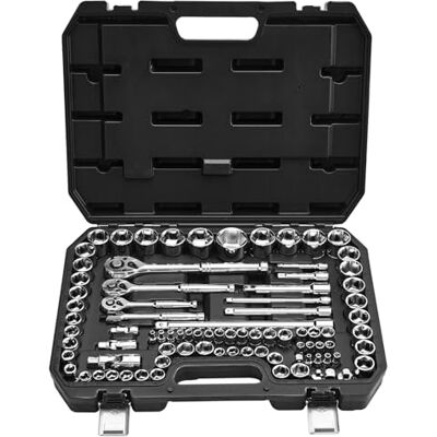 VEVOR Juego de Vasos de 9,5/6,4/12,7 mm, SAE y Métrico, Juego de Herramientas con Llave de Trinquete, Accesorios y Estuche de Almacenamiento, Acero de Aleación CR-V, 450 x 345 x 95 mm, 86 uds VEVOR Juego de Vasos de 9,5/6,4/12,7 mm, SAE y Métrico, Juego de Herramientas con Llave de Trinquete, Accesorios y Estuche de Almacenamiento, Acero de Aleación CR-V, 450 x 345 x 95 mm, 86 uds
