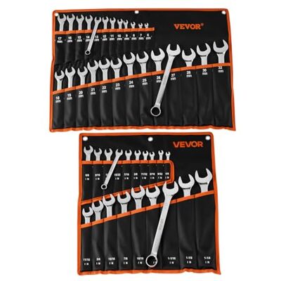 VEVOR Juego de Llaves Combinadas 44 Unidades, Llave de Estrella de 12 Puntas, Métrica de 6-32 mm y SAE de 1/4 '' a 1-1/4 '', con Bolsa de Almacenamiento, para Bricolaje Hogar Reparaciones de Automóvil VEVOR Juego de Llaves Combinadas 44 Unidades, Llave de Estrella de 12 Puntas, Métrica de 6-32 mm y SAE de 1/4 '' a 1-1/4 '', con Bolsa de Almacenamiento, para Bricolaje Hogar Reparaciones de Automóvil