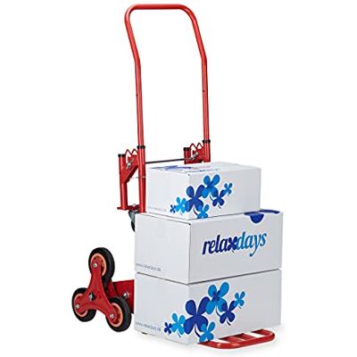 Relaxdays Carretilla de Mano para Escaleras hasta 50kg/150 Kg, Metal, Rojo, 124,5 x 52 x 77 cm Relaxdays Carretilla de Mano para Escaleras hasta 50kg/150 Kg, Metal, Rojo, 124,5 x 52 x 77 cm