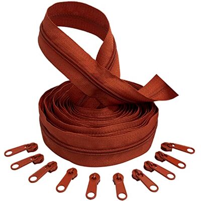 AERZETIX C62654x5-C62827x10 Kit de cremallera espiral 5m N°5 color: pimentón + 10 cursores N°5 no bloqueable color: pimentón en nylon/metal merceria AERZETIX C62654x5-C62827x10 Kit de cremallera espiral 5m N°5 color: pimentón + 10 cursores N°5 no bloqueable color: pimentón en nylon/metal merceria