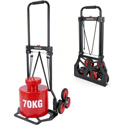 YEAUPE PRO Carretilla Plegable, Carretilla de Mano – Ruedas Grandes TPR Reforzadas, Mango Telescópico Ajustable, Incluye 2 Cuerdas Elásticas, Ideal para Subir y Bajar, 70kg Sube escaleras – Negro YEAUPE PRO Carretilla Plegable, Carretilla de Mano – Ruedas Grandes TPR Reforzadas, Mango Telescópico Ajustable, Incluye 2 Cuerdas Elásticas, Ideal para Subir y Bajar, 70kg Sube escaleras – Negro