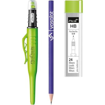 vasalat Pica Marcador de agujeros profundos Fine-Dry 0,9 mm, 7070 + 24 minas de grafito de repuesto HB 7030 vasalat Pica Marcador de agujeros profundos Fine-Dry 0,9 mm, 7070 + 24 minas de grafito de repuesto HB 7030