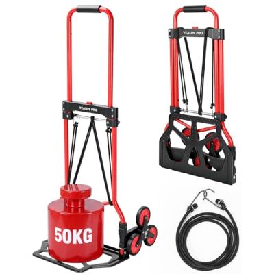 YEAUPE PRO Carretilla Plegable, Carretilla de Mano – Ruedas Grandes TPR Reforzadas, Mango Telescópico Ajustable, Incluye 2 Cuerdas Elásticas, Ideal para Subir y Bajar, 50kg Sube escaleras – Rojo YEAUPE PRO Carretilla Plegable, Carretilla de Mano – Ruedas Grandes TPR Reforzadas, Mango Telescópico Ajustable, Incluye 2 Cuerdas Elásticas, Ideal para Subir y Bajar, 50kg Sube escaleras – Rojo