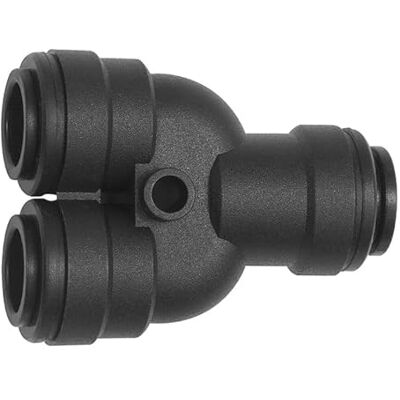 RIEGLER Conector en Y POM, para manguera de diámetro exterior de 10 mm, presión de trabajo máx. 10 bares. RIEGLER Conector en Y POM, para manguera de diámetro exterior de 10 mm, presión de trabajo máx. 10 bares.