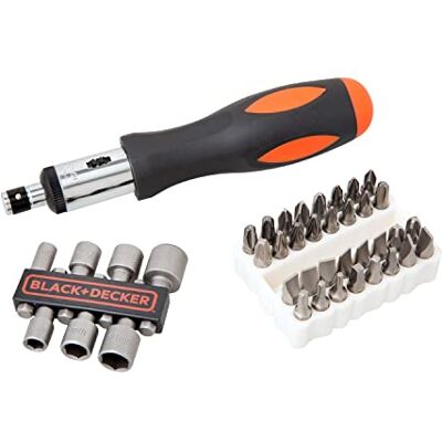 Black & Decker Kit con 40 Piezas para Atornillar y Atornillador de Carraca Black & Decker Kit con 40 Piezas para Atornillar y Atornillador de Carraca