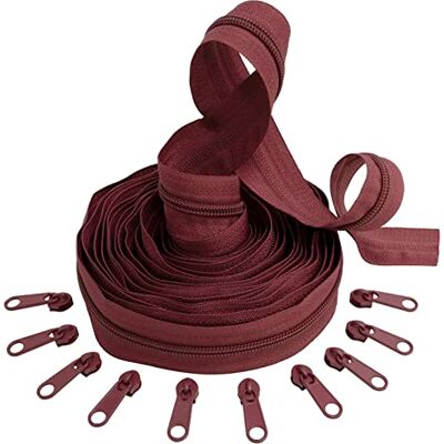 AERZETIX C62716x5-C62826x10 Kit de cremallera espiral 5m N°5 color: burdeos + 10 cursores N°5 no bloqueable color: burdeos en nylon/metal merceria AERZETIX C62716x5-C62826x10 Kit de cremallera espiral 5m N°5 color: burdeos + 10 cursores N°5 no bloqueable color: burdeos en nylon/metal merceria