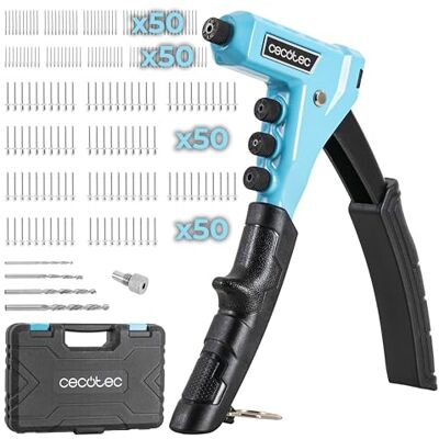 Cecotec Remachadora Manual FixerForce 4000 Full Equip. Ajuste sin Llave, Incluye 200 Remaches, 4 Boquillas de Diferentes Tamaños (2.4, 3.2, 4, 4.8 mm) y 4 Brocas y Maletín Cecotec Remachadora Manual FixerForce 4000 Full Equip. Ajuste sin Llave, Incluye 200 Remaches, 4 Boquillas de Diferentes Tamaños (2.4, 3.2, 4, 4.8 mm) y 4 Brocas y Maletín