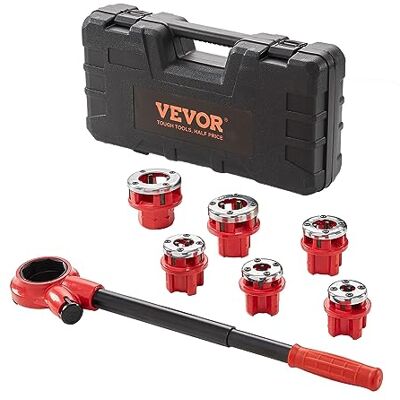 VEVOR Kit de enhebrador de tubería de trinquete con 6 troqueles, NPT de 1/4 pulgadas a 1-1/4 pulgadas NPT herramienta de roscado de tuberías de trinquete, juego de enhebrador de tuberías portátil con VEVOR Kit de enhebrador de tubería de trinquete con 6 troqueles, NPT de 1/4 pulgadas a 1-1/4 pulgadas NPT herramienta de roscado de tuberías de trinquete, juego de enhebrador de tuberías portátil con