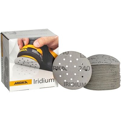Mirka Iridium Premium papel de lija Ø 77mm 20H grano cierre adhesivo 240, 50 piezas/Para lijar laca, masilla, imprimación, madera, acero, materiales minerales, plásticos Mirka Iridium Premium papel de lija Ø 77mm 20H grano cierre adhesivo 240, 50 piezas/Para lijar laca, masilla, imprimación, madera, acero, materiales minerales, plásticos