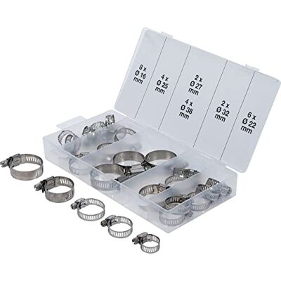 BGS Surtido de abrazaderas de mangueras inoxidable Ø 16 38 mm 26 piezas BGS Surtido de abrazaderas de mangueras inoxidable Ø 16 38 mm 26 piezas