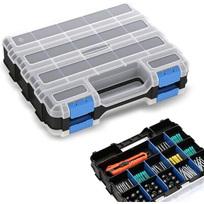 Romon Organizador Tornillos Doble Cara Con 24 Compartimentos Ajustables, Cierre De Seguridad, Material Pp, Azul, 32x27x8cm Para Tornillos Y Piezas Romon Organizador Tornillos Doble Cara Con 24 Compartimentos Ajustables, Cierre De Seguridad, Material Pp, Azul, 32x27x8cm Para Tornillos Y Piezas
