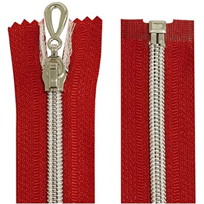 AERZETIX Juego de 2 Cremalleras en espiral N°5 70cm separable autoblocante malla en nylon plata tirador cursor en metal color rojo mercería AERZETIX Juego de 2 Cremalleras en espiral N°5 70cm separable autoblocante malla en nylon plata tirador cursor en metal color rojo mercería