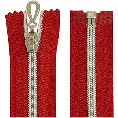 AERZETIX Juego de 2 Cremalleras en espiral N°5 55cm separable autoblocante malla en nylon plata tirador cursor en metal color rojo mercería AERZETIX Juego de 2 Cremalleras en espiral N°5 55cm separable autoblocante malla en nylon plata tirador cursor en metal color rojo mercería
