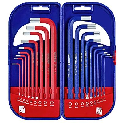 WORKPRO 18PCs Juego de llaves hexagonales, juego de llaves Allen métricas / imperiales, juego de llaves combinadas de hexágono de brazo largo,1.5-10 mm y 1 / 16-3 / 8 pulgadas con estuche WORKPRO 18PCs Juego de llaves hexagonales, juego de llaves Allen métricas / imperiales, juego de llaves combinadas de hexágono de brazo largo,1.5-10 mm y 1 / 16-3 / 8 pulgadas con estuche