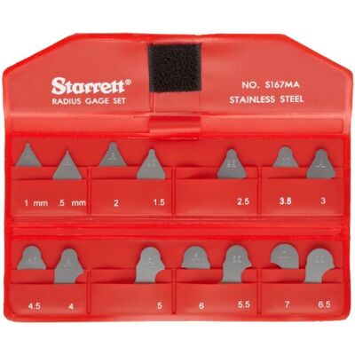 Starrett Radius Calibre para radios (sin soporte, 1 a 7 mm, aumento de 0,5 mm, 13 calibres) Starrett Radius Calibre para radios (sin soporte, 1 a 7 mm, aumento de 0,5 mm, 13 calibres)