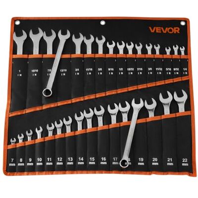 VEVOR Juego de Llaves Combinadas 32 Unidades, Llave de Estrella de 12 Puntas, Métrica y SAE, con Bolsa de Almacenamiento, Acero al Carbono, para Talleres Reparaciones de Automóvil Bricolaje Hogar VEVOR Juego de Llaves Combinadas 32 Unidades, Llave de Estrella de 12 Puntas, Métrica y SAE, con Bolsa de Almacenamiento, Acero al Carbono, para Talleres Reparaciones de Automóvil Bricolaje Hogar
