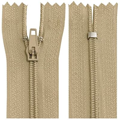 AERZETIX Juego de 10 Cremalleras en espiral N°3 no separable 25cm en nylon cursor autoblocante en metal color beige oscuro ropa costura pantalones mercería AERZETIX Juego de 10 Cremalleras en espiral N°3 no separable 25cm en nylon cursor autoblocante en metal color beige oscuro ropa costura pantalones mercería
