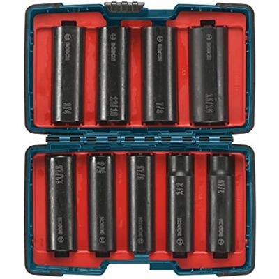 Bosch Juego surtido de 9 piezas con vástago de 1/2 pulgada con caja resistente a impactos para aplicaciones en conducción y fijación de alto par Bosch Juego surtido de 9 piezas con vástago de 1/2 pulgada con caja resistente a impactos para aplicaciones en conducción y fijación de alto par
