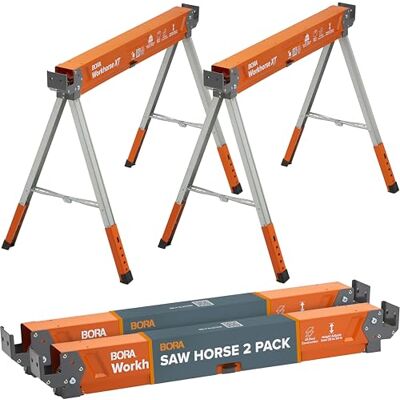 BORA Workhorse XT Juego de 2 caballetes de sierra plegables, resistentes, altura ajustable, par con patas ajustables, caballo de sierra resistente para contratistas, banco de trabajo portátil con BORA Workhorse XT Juego de 2 caballetes de sierra plegables, resistentes, altura ajustable, par con patas ajustables, caballo de sierra resistente para contratistas, banco de trabajo portátil con