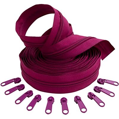 AERZETIX C62664x5-C62819x10 Kit de cremallera espiral 5m N°5 color: magenta oscuro + 10 cursores N°5 no bloqueable color: magenta oscuro en nylon/metal merceria AERZETIX C62664x5-C62819x10 Kit de cremallera espiral 5m N°5 color: magenta oscuro + 10 cursores N°5 no bloqueable color: magenta oscuro en nylon/metal merceria