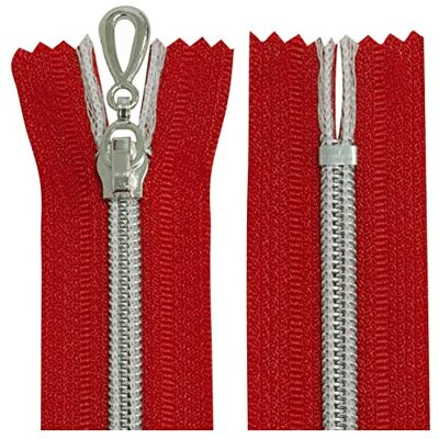 AERZETIX Juego de 2 Cremalleras en espiral N°5 16cm no separable autoblocante malla en nylon plata tirador cursor en metal color rojo mercería AERZETIX Juego de 2 Cremalleras en espiral N°5 16cm no separable autoblocante malla en nylon plata tirador cursor en metal color rojo mercería