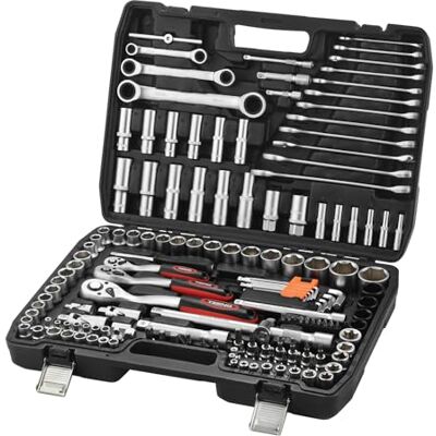 TEENO 151 Piezas Juego de herramientas con 1/4", 3/8", 1/2", Juego de herramientas Profesionales para el Auto con Llave de Trinquete con Doble Anillos, CR-V, para Trabajar en Bicicletas y Coches TEENO 151 Piezas Juego de herramientas con 1/4", 3/8", 1/2", Juego de herramientas Profesionales para el Auto con Llave de Trinquete con Doble Anillos, CR-V, para Trabajar en Bicicletas y Coches