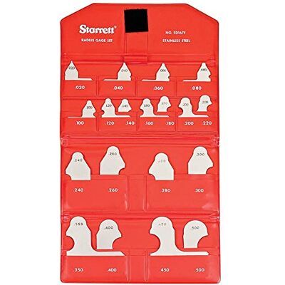 Starrett : Calibre de radios – decimal pulgadas sin soporte, acabado satinado, 0,020 "– 0,500 "rango, 0,020 "y 0,050" aumentos, 19 calibres Starrett : Calibre de radios – decimal pulgadas sin soporte, acabado satinado, 0,020 "– 0,500 "rango, 0,020 "y 0,050" aumentos, 19 calibres