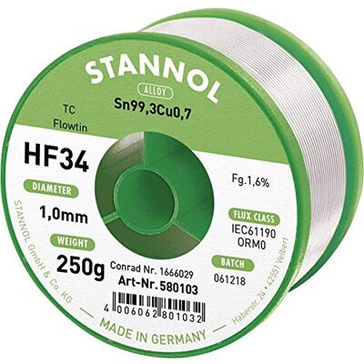 Stannol HF34 1,6% Estaño sin plomo 1mm - Material de soldadura Stannol HF34 1,6% Estaño sin plomo 1mm - Material de soldadura