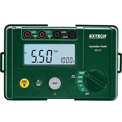 EXTECH Kompaktes Digitales Isolationsmessgerät, 250/500/1000V Isolationswiderstand bis 2000 MOhm, Testspannungen 250/500/1000V, Doppel-LCD, Verriegelung, Leitungen EXTECH Kompaktes Digitales Isolationsmessgerät, 250/500/1000V Isolationswiderstand bis 2000 MOhm, Testspannungen 250/500/1000V, Doppel-LCD, Verriegelung, Leitungen