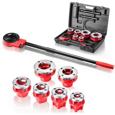 VEVOR Kit de Roscado de Tuberías con Trinquete, Roscadora Manual para Tubos con Trinquete, Juego de Terrajas con 6 Medidas BSPT de 1/2" a 2" NPT, Mango y Maletín Portátil para Reparación y Instalación VEVOR Kit de Roscado de Tuberías con Trinquete, Roscadora Manual para Tubos con Trinquete, Juego de Terrajas con 6 Medidas BSPT de 1/2" a 2" NPT, Mango y Maletín Portátil para Reparación y Instalación