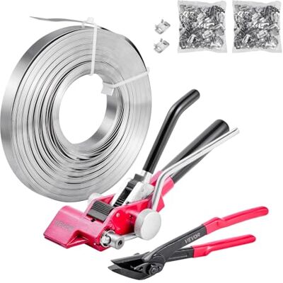 VEVOR Juego de Flejes Manuales Banda Acero 19 mm x 60 m, Kit de Herramientas de Flejado con 200 Sellos de Acero, Tensor, Cortador, para Embalaje de Palés Empaquetado Carga Pesada Logística Transporte VEVOR Juego de Flejes Manuales Banda Acero 19 mm x 60 m, Kit de Herramientas de Flejado con 200 Sellos de Acero, Tensor, Cortador, para Embalaje de Palés Empaquetado Carga Pesada Logística Transporte